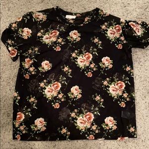 Short sleeve sheer flowered blouse